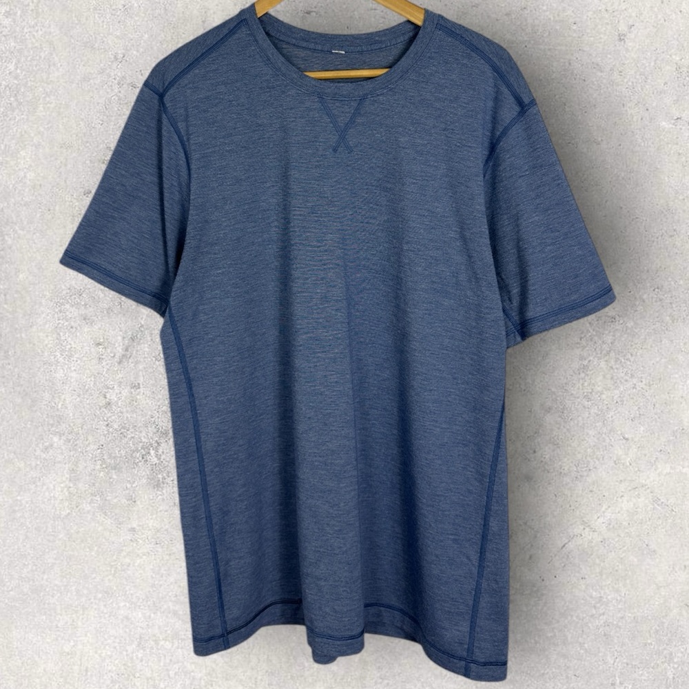 Lululemon Crew Neck‎ T-Shirt Heathred Dark Cobalt Blue Mens Size XL Tee Minimal